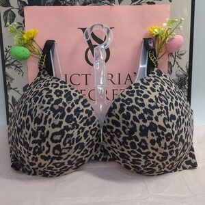Victoria's Secret Cheetah Print Smooth Wireless Push-Up Bra 36DDD Brown & Black